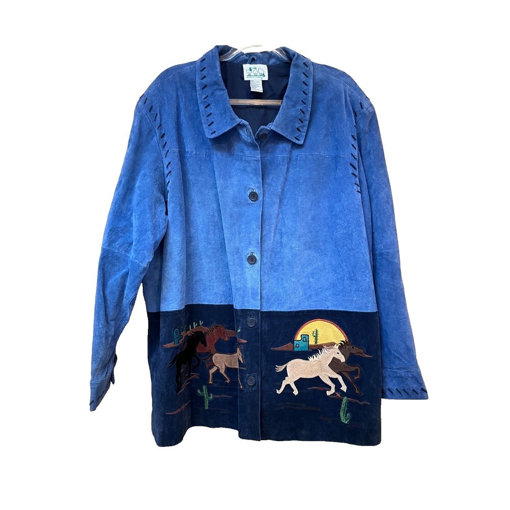 Vintage Quacker Factory Women's 1X Suede Leather Western Horse Jacket Rare Blue